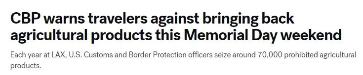 美国海关发警告:不要携带这些东西返美