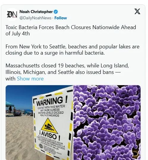 美国6州43处海滩紧急关闭 致命细菌威胁数千万游客